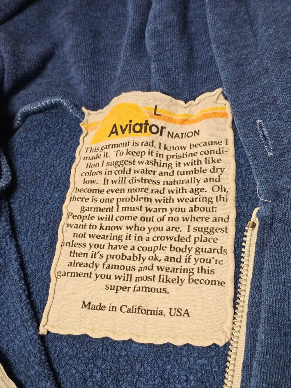 Aviator Nation Disco Zip Hoodie Ocean Size L - Picture 5 of 14